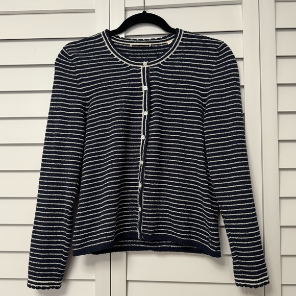 DOEN Navy and White Striped Button Down Cardigan Size M - Picture 1 of 5